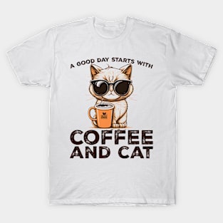 A Good Day Starts With Coffee and Cat Cat Lovers Coffee Lovers Gift Idea T-Shirt